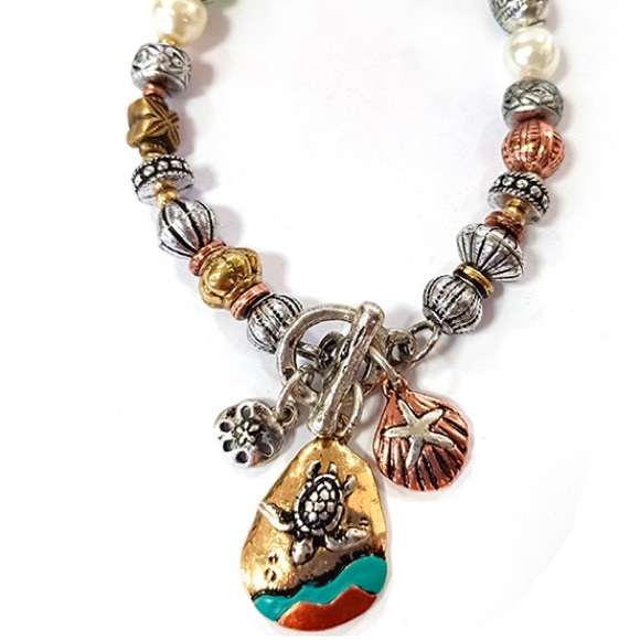 Sea turtle beaded toggle stretch bracelet - Picture 2 of 3